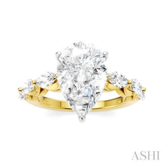 1 Ctw Pear Shape Marquise and Round Cut Diamond Semi-Mount Engagement Ring in 14K Yellow and White Gold