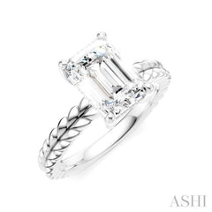 1/10 Ctw Emerald Shape Round Cut Diamond Semi-Mount Engagement Ring in 14K White Gold