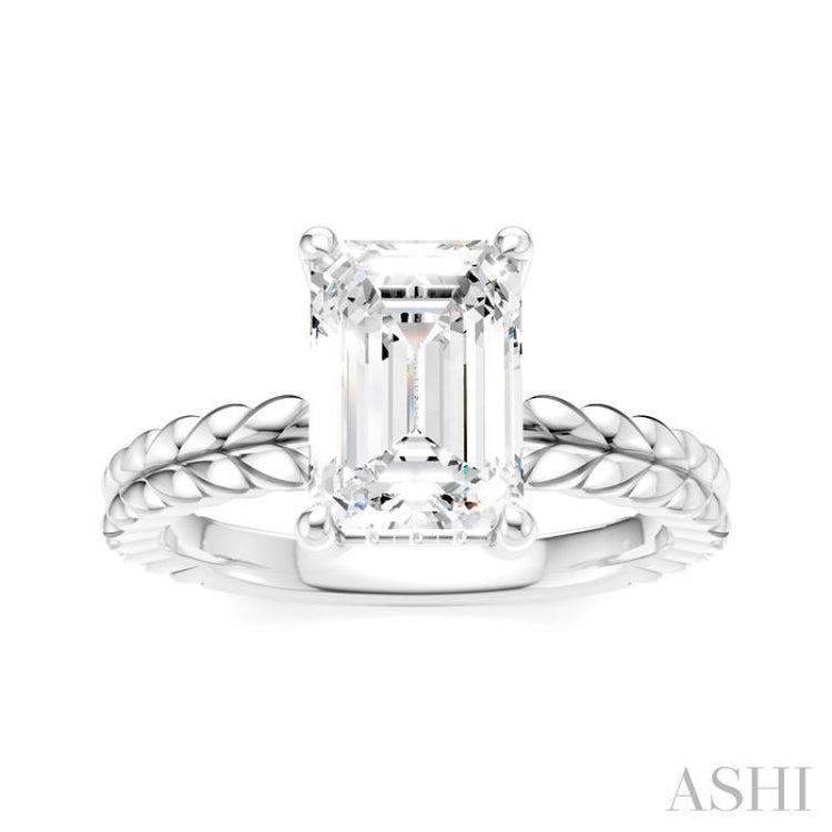 1/10 Ctw Emerald Shape Round Cut Diamond Semi-Mount Engagement Ring in 14K White Gold