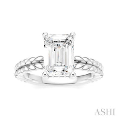 1/10 Ctw Emerald Shape Round Cut Diamond Semi-Mount Engagement Ring in 14K White Gold