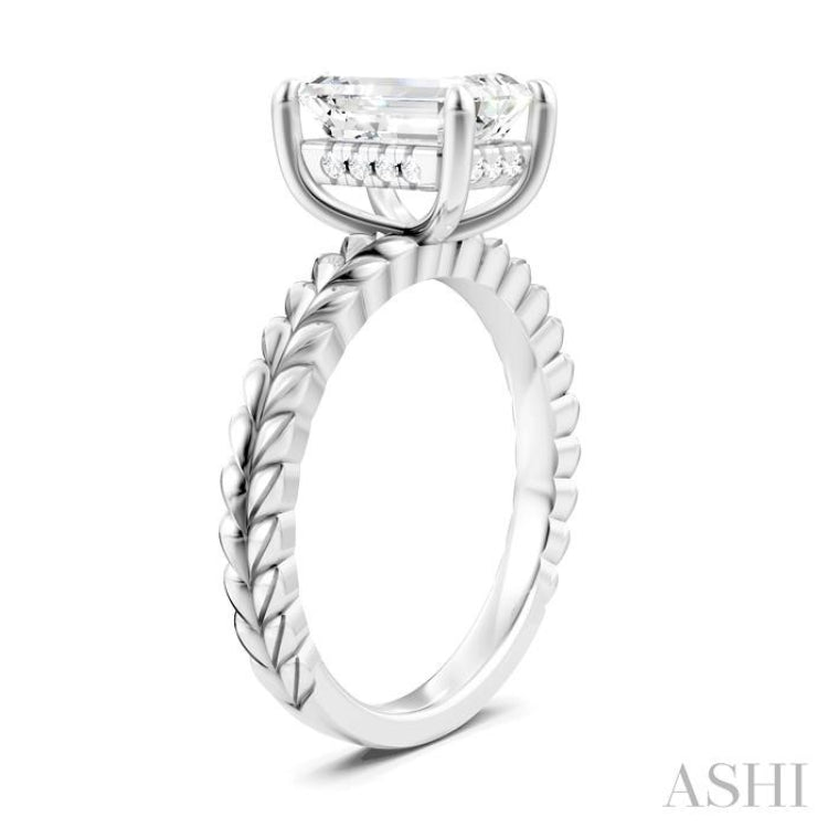 1/10 Ctw Emerald Shape Round Cut Diamond Semi-Mount Engagement Ring in 14K White Gold
