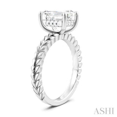 1/10 Ctw Emerald Shape Round Cut Diamond Semi-Mount Engagement Ring in 14K White Gold