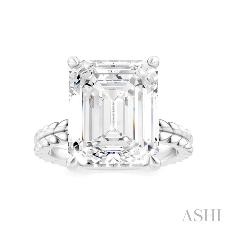 1/8 Ctw Emerald Shape Round Cut Diamond Semi-Mount Engagement Ring in 14K White Gold