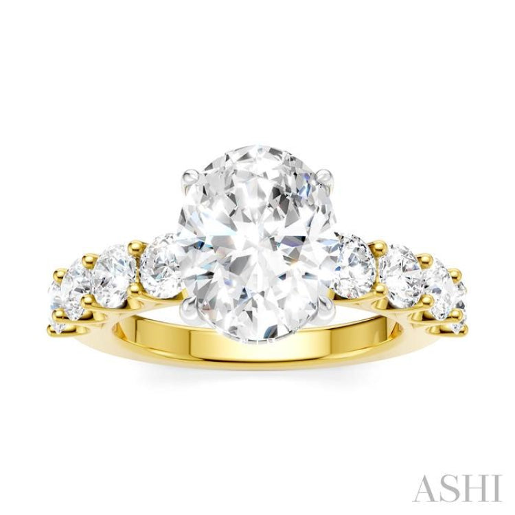 1 1/3 Ctw Oval Shape Round Cut Diamond Semi-Mount Engagement Ring in 14K Yellow and White Gold