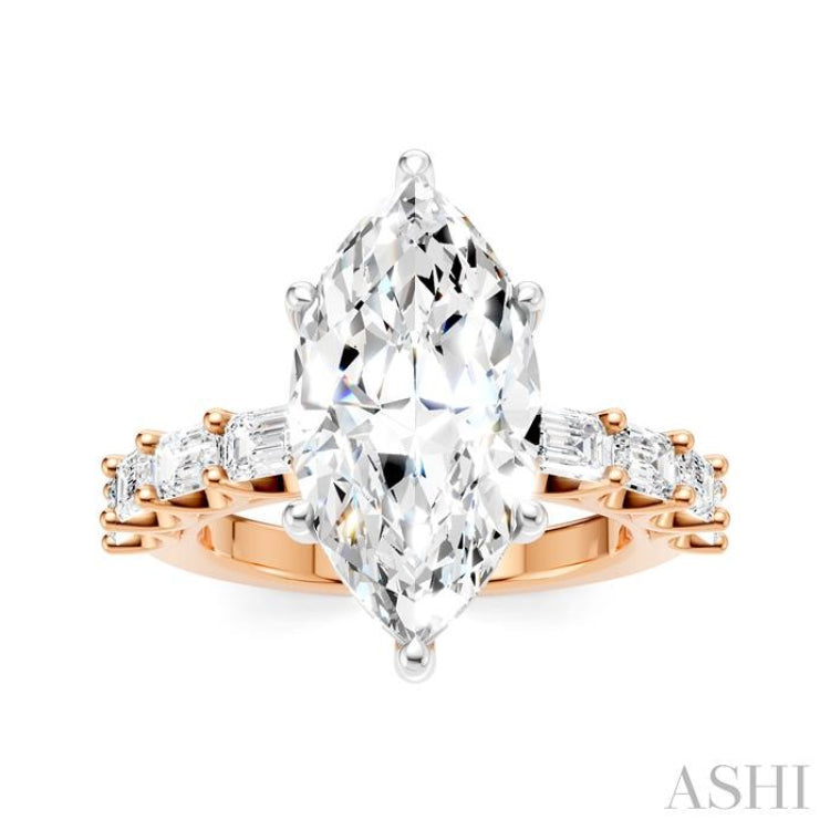 1 1/3 Ctw Marquise Shape Emerald and Round Cut Diamond Semi-Mount Engagement Ring in 14K Rose and White Gold
