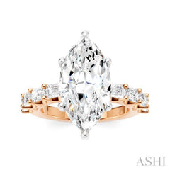 1 1/3 Ctw Marquise Shape Emerald and Round Cut Diamond Semi-Mount Engagement Ring in 14K Rose and White Gold
