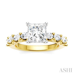 7/8 Ctw Princess Shape Oval and Round Cut Diamond Semi-Mount Engagement Ring in 14K Yellow and White Gold