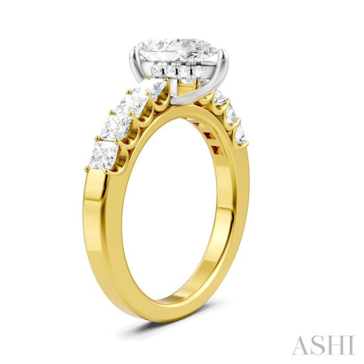 7/8 Ctw Pear Shape Princess and Round Cut Diamond Semi-Mount Engagement Ring in 14K Yellow and White Gold