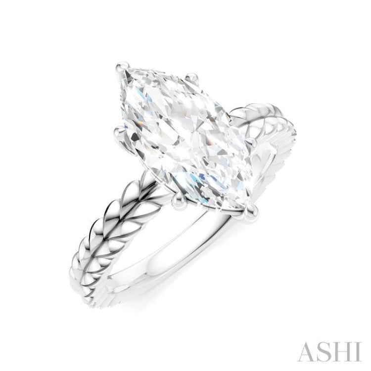 1/10 Ctw Marquise Shape Round Cut Diamond Semi-Mount Engagement Ring in 14K White Gold