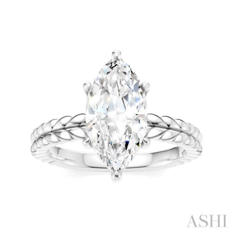 1/10 Ctw Marquise Shape Round Cut Diamond Semi-Mount Engagement Ring in 14K White Gold