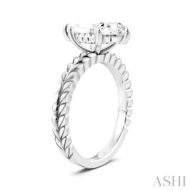 1/10 Ctw Marquise Shape Round Cut Diamond Semi-Mount Engagement Ring in 14K White Gold