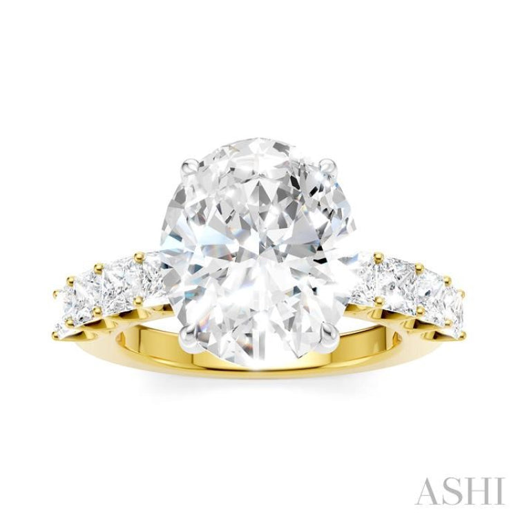 1 1/3 Ctw Oval Shape Princess and Round Cut Diamond Semi-Mount Engagement Ring in 14K Yellow and White Gold