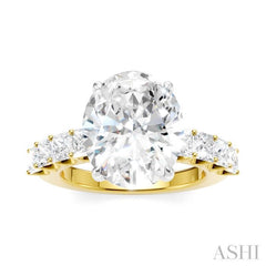 1 1/3 Ctw Oval Shape Princess and Round Cut Diamond Semi-Mount Engagement Ring in 14K Yellow and White Gold