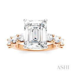 1 1/3 Ctw Emerald Shape Oval and Round Cut Diamond Semi-Mount Engagement Ring in 14K Rose and White Gold