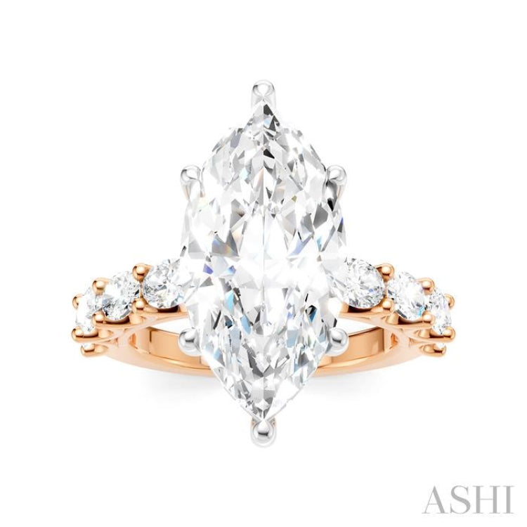 1 1/3 Ctw Marquise Shape Oval and Round Cut Diamond Semi-Mount Engagement Ring in 14K Rose and White Gold