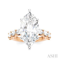 1 1/3 Ctw Marquise Shape Oval and Round Cut Diamond Semi-Mount Engagement Ring in 14K Rose and White Gold