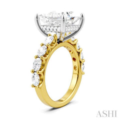 1 1/3 Ctw Princess Shape Oval and Round Cut Diamond Semi-Mount Engagement Ring in 14K Yellow and White Gold