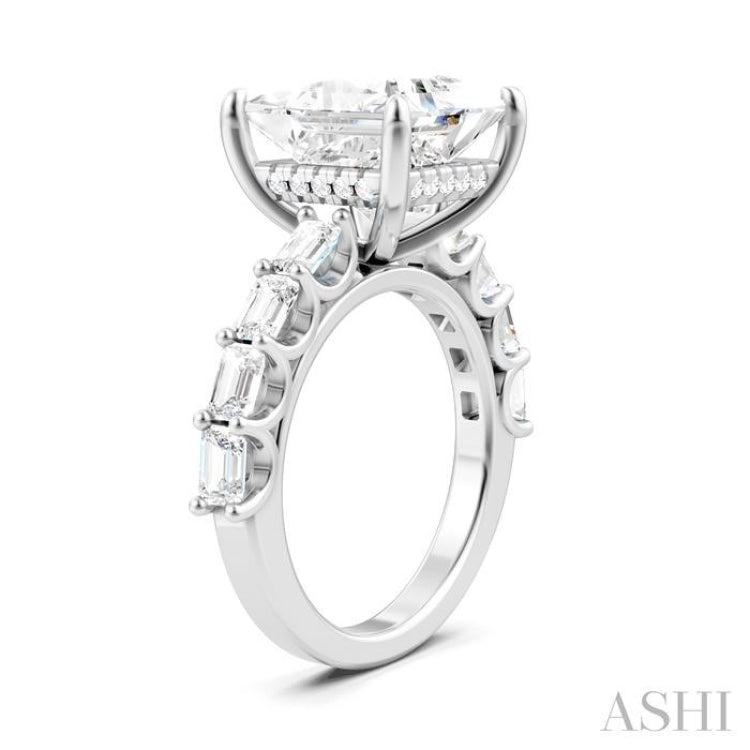 1 3/8 Ctw Princess Shape Emerald and Round Cut Diamond Semi-Mount Engagement Ring in 14K White Gold