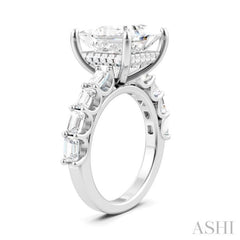 1 3/8 Ctw Princess Shape Emerald and Round Cut Diamond Semi-Mount Engagement Ring in 14K White Gold