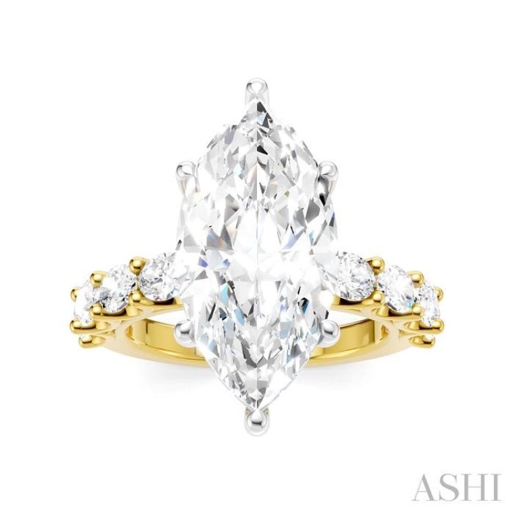 1 1/3 Ctw Marquise Shape Oval and Round Cut Diamond Semi-Mount Engagement Ring in 14K Yellow and White Gold
