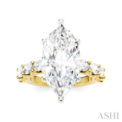 1 1/3 Ctw Marquise Shape Oval and Round Cut Diamond Semi-Mount Engagement Ring in 14K Yellow and White Gold