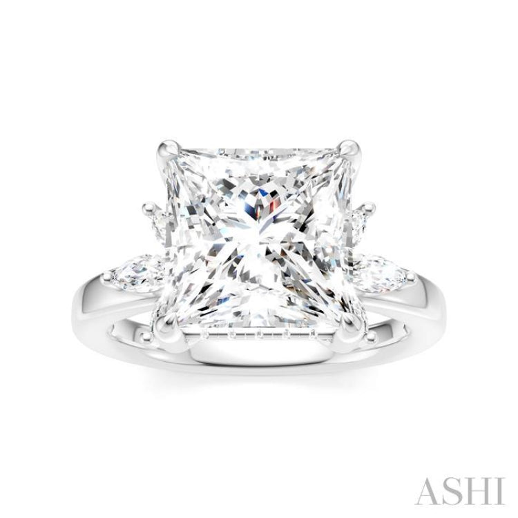 5/8 Ctw Akari Princess Shape Marquise and Round Cut Diamond Semi-Mount Engagement Ring in 14K White Gold
