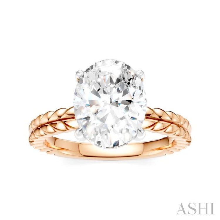 1/10 Ctw Oval Shape Round Cut Diamond Semi-Mount Engagement Ring in 14K Rose and White Gold