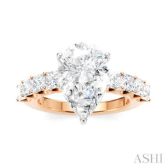1 1/3 Ctw Pear Shape Princess and Round Cut Diamond Semi-Mount Engagement Ring in 14K Rose and White Gold