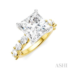 1 1/3 Ctw Princess Shape Oval and Round Cut Diamond Semi-Mount Engagement Ring in 14K Yellow and White Gold