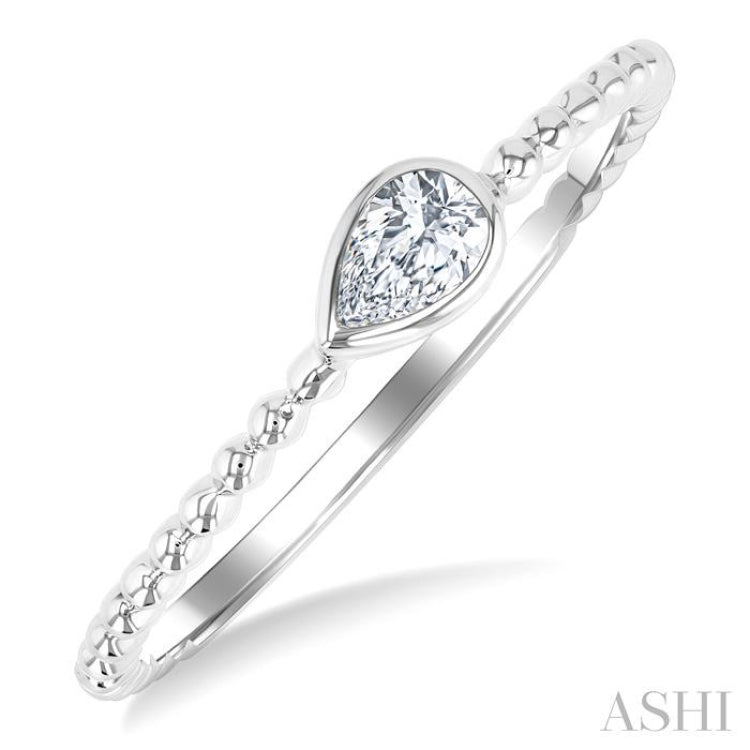 1/6 Ctw Ball Bead East-West Bezel Set Pear CutDiamond Stackable Petite Fashion Ring in 14K White Gold