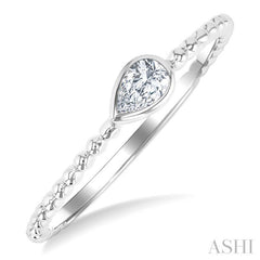 1/6 Ctw Ball Bead East-West Bezel Set Pear CutDiamond Stackable Petite Fashion Ring in 14K White Gold