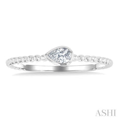 1/6 Ctw Ball Bead East-West Bezel Set Pear CutDiamond Stackable Petite Fashion Ring in 14K White Gold