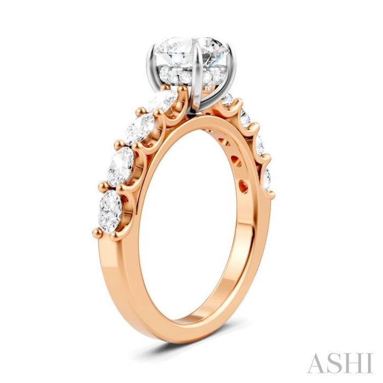 7/8 Ctw Round Shape Oval and Round Cut Diamond Semi-Mount Engagement Ring in 14K Rose and White Gold