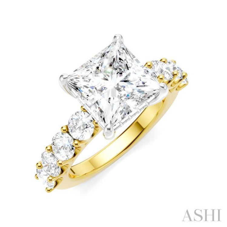 1 1/3 Ctw Princess Shape Round Cut Diamond Semi-Mount Engagement Ring in 14K Yellow and White Gold