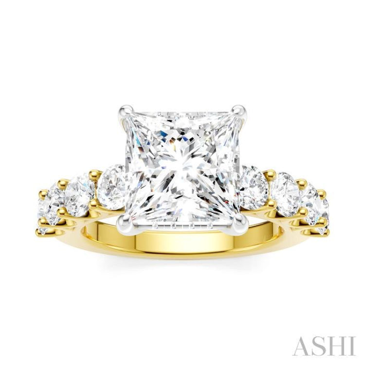 1 1/3 Ctw Princess Shape Round Cut Diamond Semi-Mount Engagement Ring in 14K Yellow and White Gold