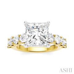 1 1/3 Ctw Princess Shape Round Cut Diamond Semi-Mount Engagement Ring in 14K Yellow and White Gold