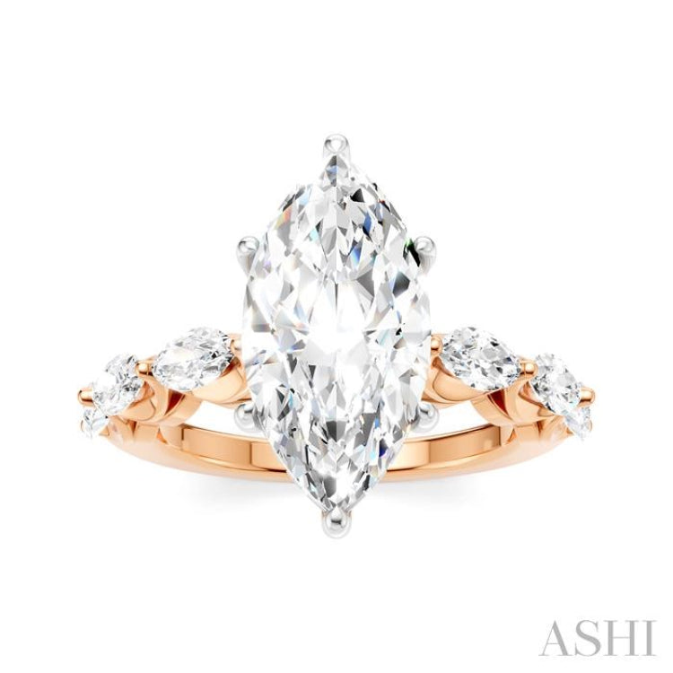 1 Ctw Marquise Shape Marquise and Round Cut Diamond Semi-Mount Engagement Ring in 14K Rose and White Gold