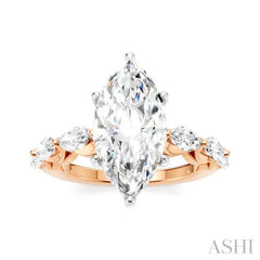 1 Ctw Marquise Shape Marquise and Round Cut Diamond Semi-Mount Engagement Ring in 14K Rose and White Gold