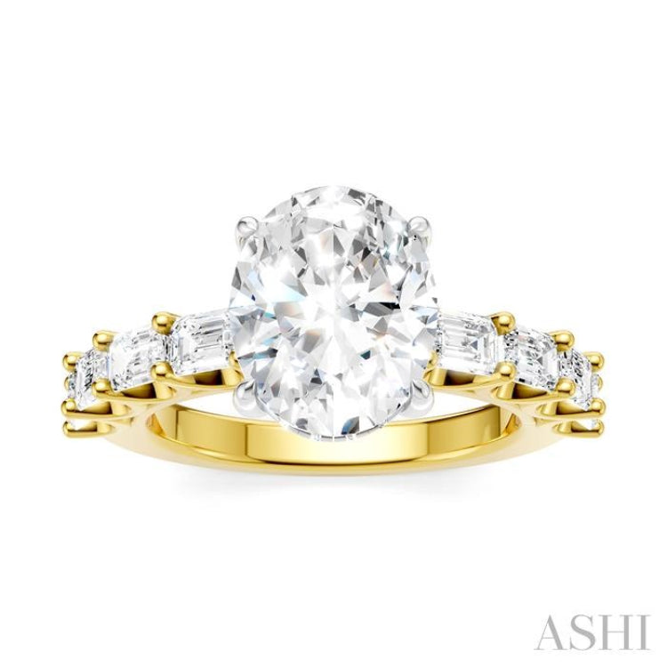 1 1/3 Ctw Oval Shape Emerald and Round Cut Diamond Semi-Mount Engagement Ring in 14K Yellow and White Gold