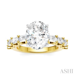 1 1/3 Ctw Oval Shape Emerald and Round Cut Diamond Semi-Mount Engagement Ring in 14K Yellow and White Gold