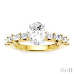 7/8 Ctw Oval Shape Emerald and Round Cut Diamond Semi-Mount Engagement Ring in 14K Yellow and White Gold