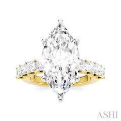 1 1/3 Ctw Marquise Shape Princess and Round Cut Diamond Semi-Mount Engagement Ring in 14K Yellow and White Gold