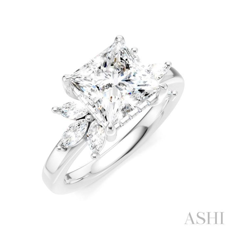 1/2 Ctw Akari Princess Shape Marquise and Round Cut Diamond Semi-Mount Engagement Ring in 14K White Gold