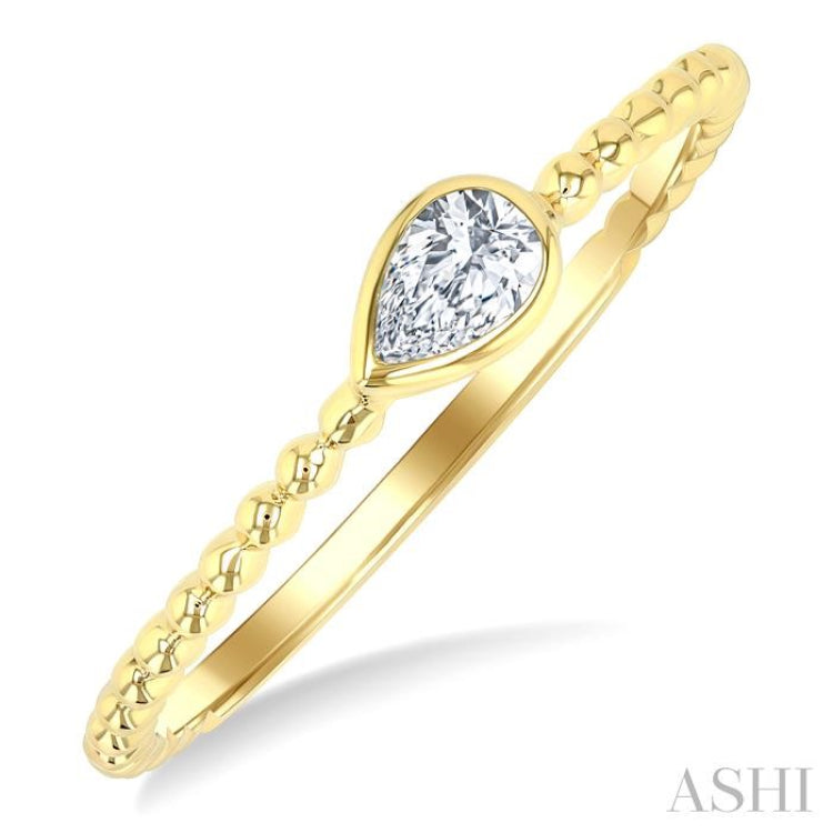 1/6 Ctw Ball Bead East-West Bezel Set Pear CutDiamond Stackable Petite Fashion Ring in 14K Yellow Gold