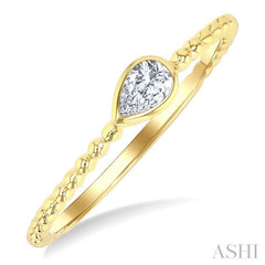 1/6 Ctw Ball Bead East-West Bezel Set Pear CutDiamond Stackable Petite Fashion Ring in 14K Yellow Gold