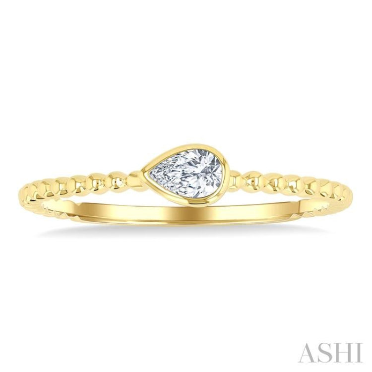 1/6 Ctw Ball Bead East-West Bezel Set Pear CutDiamond Stackable Petite Fashion Ring in 14K Yellow Gold