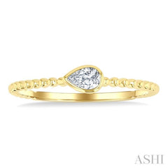 1/6 Ctw Ball Bead East-West Bezel Set Pear CutDiamond Stackable Petite Fashion Ring in 14K Yellow Gold