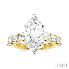 1 1/3 Ctw Marquise Shape Round Cut Diamond Semi-Mount Engagement Ring in 14K Yellow and White Gold