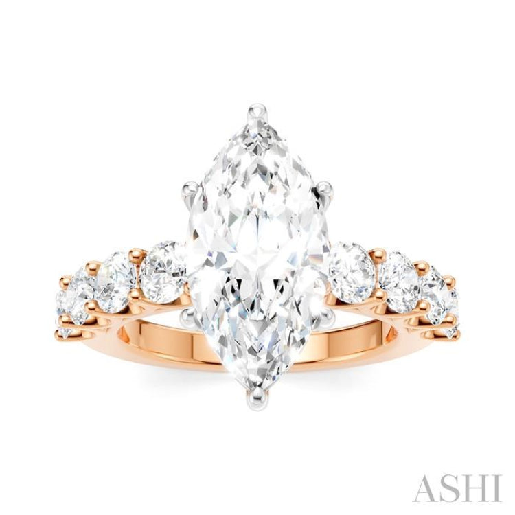 1 1/3 Ctw Marquise Shape Round Cut Diamond Semi-Mount Engagement Ring in 14K Rose and White Gold
