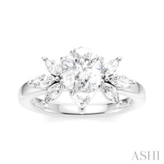 1/2 Ctw Akari Pear Shape Marquise and Round Cut Diamond Semi-Mount Engagement Ring in 14K White Gold